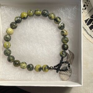 Gorgeous handcrafted green agate bracelet w charms. For men or women